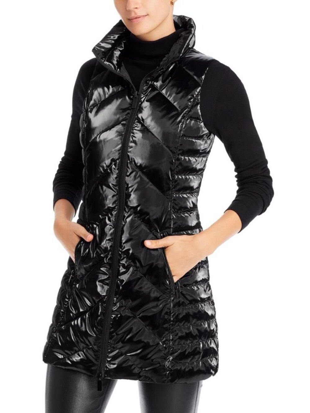 $180 Anorak Down Chevron Quilted Vest In Black Size S